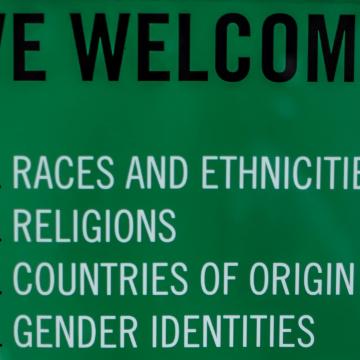 Sign saying we welcome all races and ethnicities